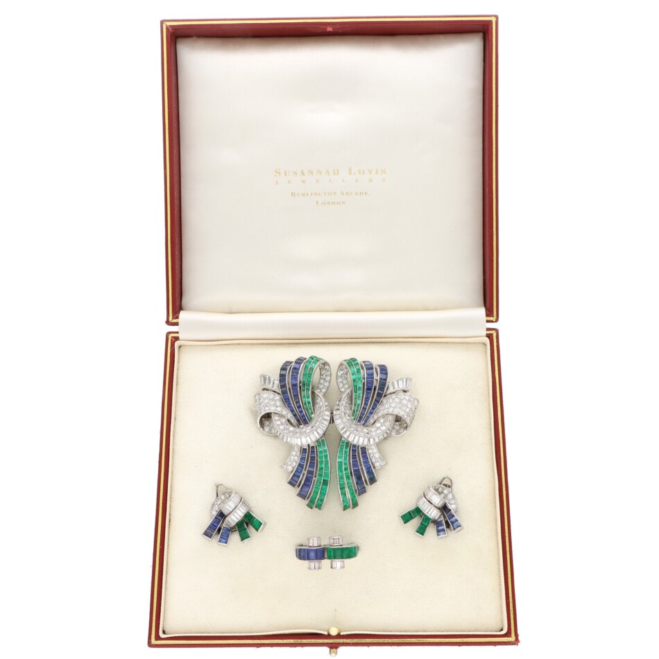 Rare Art Deco Drayson Emerald, Sapphire and Diamond Suite