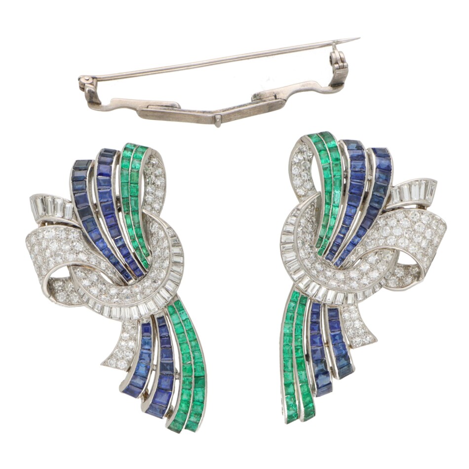 Rare Art Deco Drayson Emerald, Sapphire and Diamond Suite
