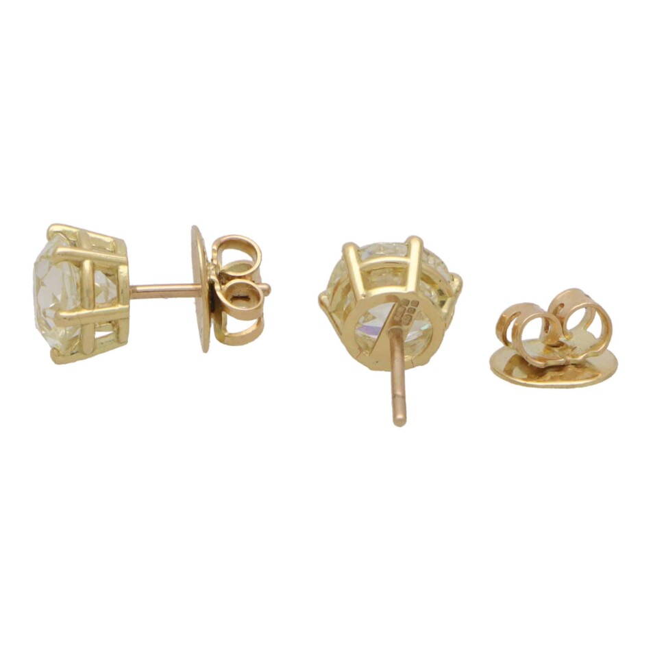 Vintage 4.93ct Old European Cut Diamond Solitaire Stud Earrings