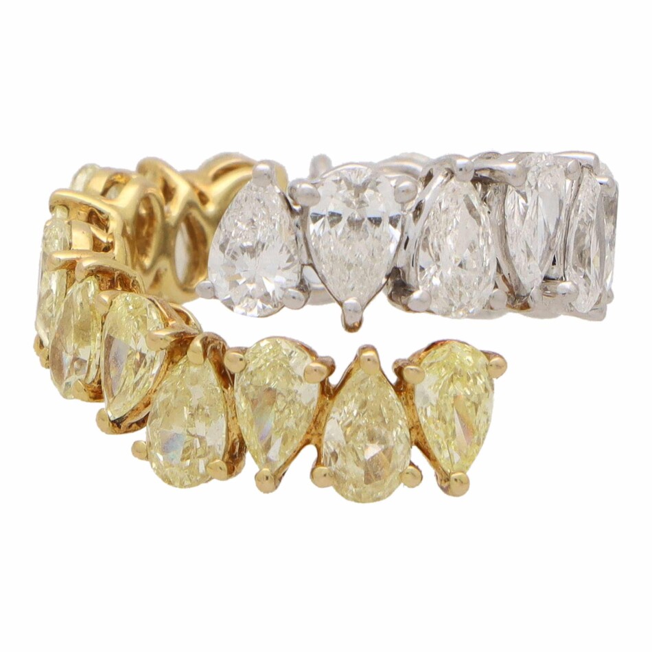 Vintage Yellow and White Pear Cut Diamond Wrap Ring