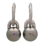 Vintage Tahitian Pearl and Diamond Hoop Earrings