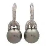 Vintage Tahitian Pearl and Diamond Hoop Earrings