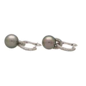 Vintage Tahitian Pearl and Diamond Hoop Earrings