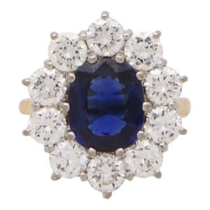 Vintage Blue Sapphire and Diamond Cluster Ring