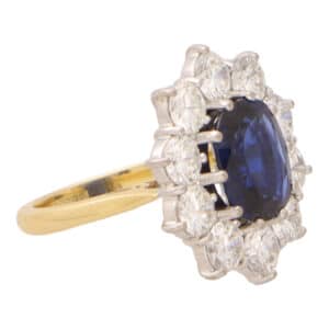 Vintage Blue Sapphire and Diamond Cluster Ring