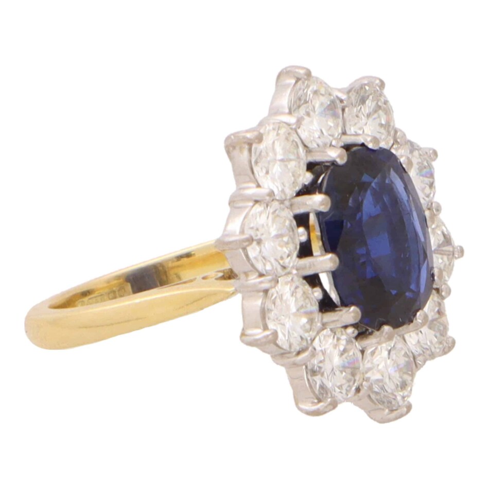 Vintage Blue Sapphire and Diamond Cluster Ring