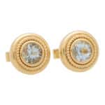 Aquamarine Etruscan Inspired Yellow Gold Stud Earrings