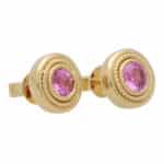 Pink Sapphire Etruscan Inspired Yellow Gold Stud Earrings