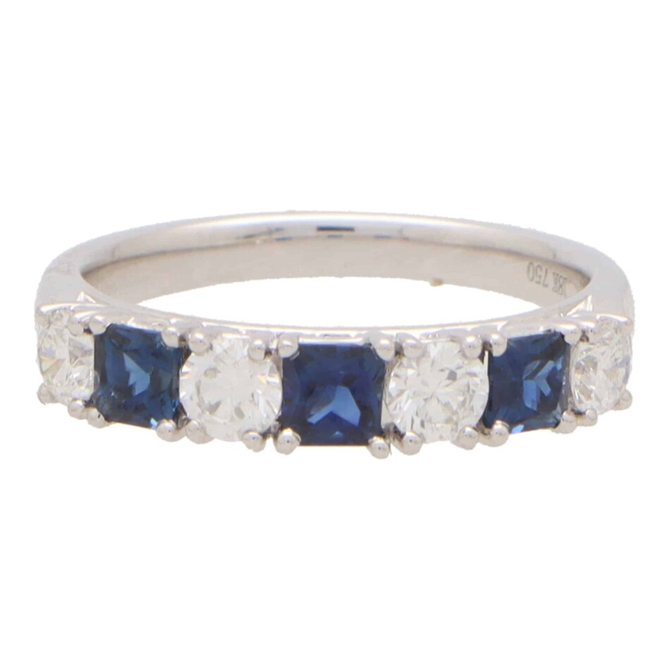 Blue Sapphire and Diamond Seven Stone Ring