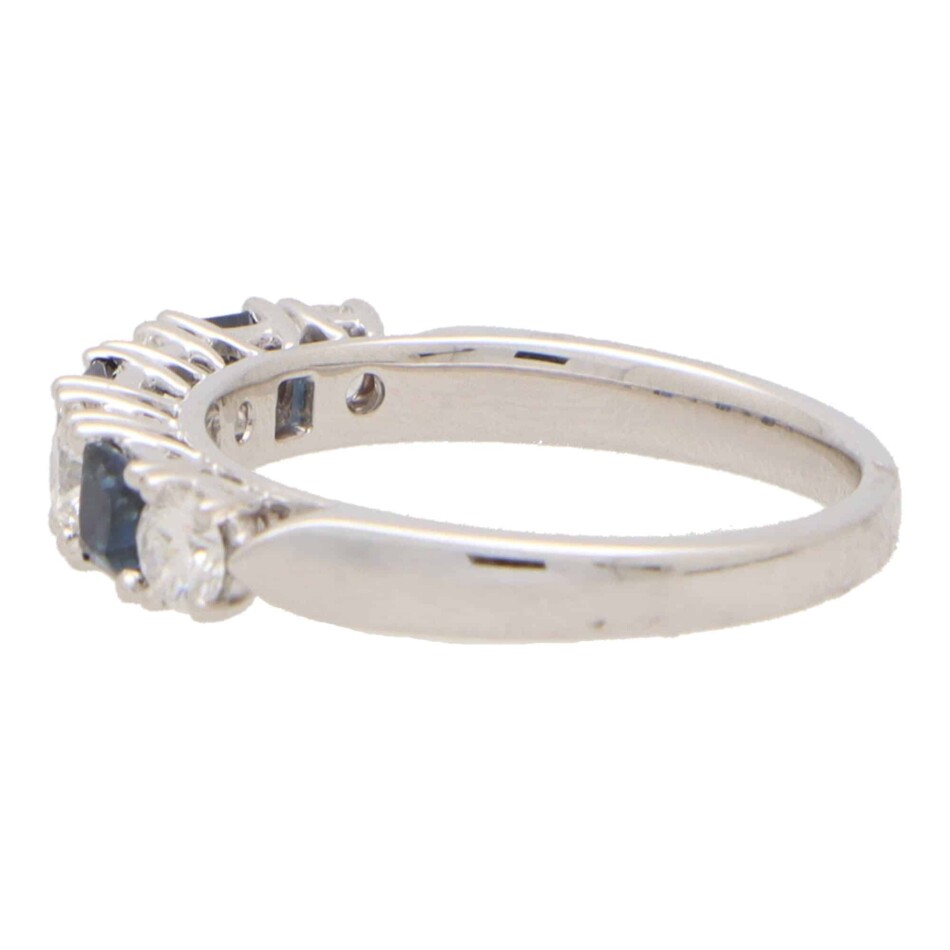 Blue Sapphire and Diamond Seven Stone Ring