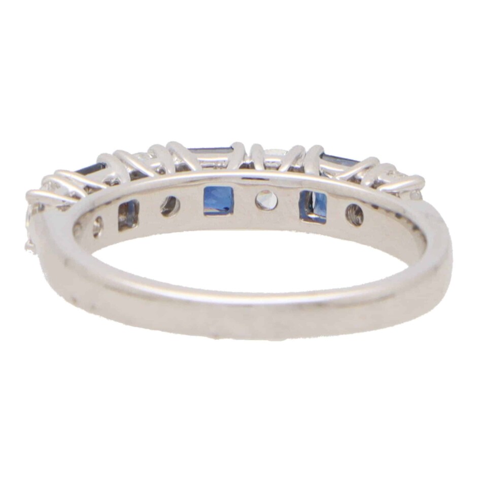 Blue Sapphire and Diamond Seven Stone Ring