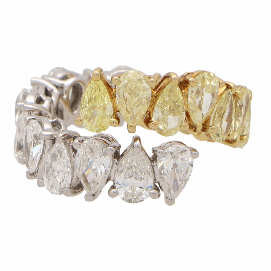 Vintage Yellow and White Pear Cut Diamond Wrap Ring