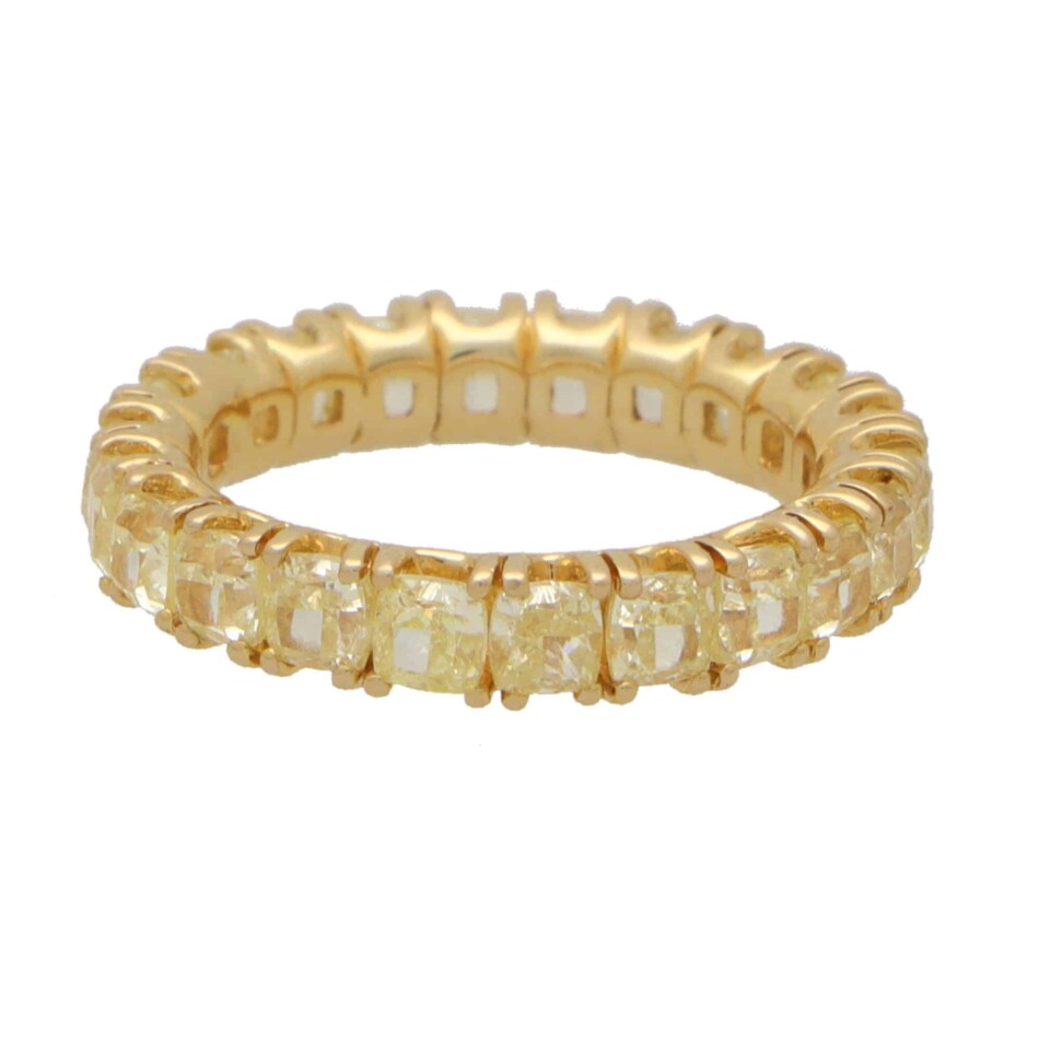 Vintage Cushion Cut Yellow Diamond Full Eternity Ring