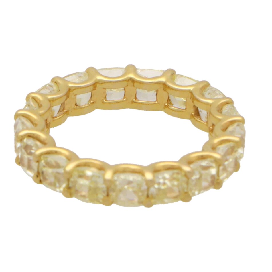 Vintage Cushion Cut Yellow Diamond Full Eternity Ring (Large)