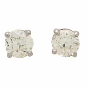 Vintage 4.93ct Old European Cut Diamond Solitaire Stud Earrings