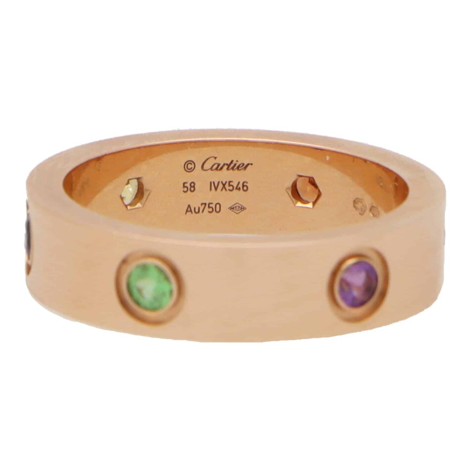 Vintage Cartier Rainbow Gem Set Love Ring