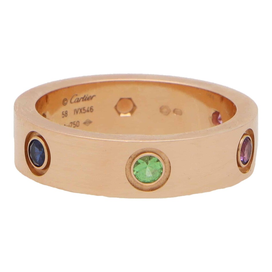Vintage Cartier Rainbow Gem Set Love Ring