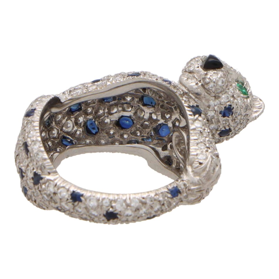 Vintage Cartier Diamond and Cabochon Sapphire Panther Ring