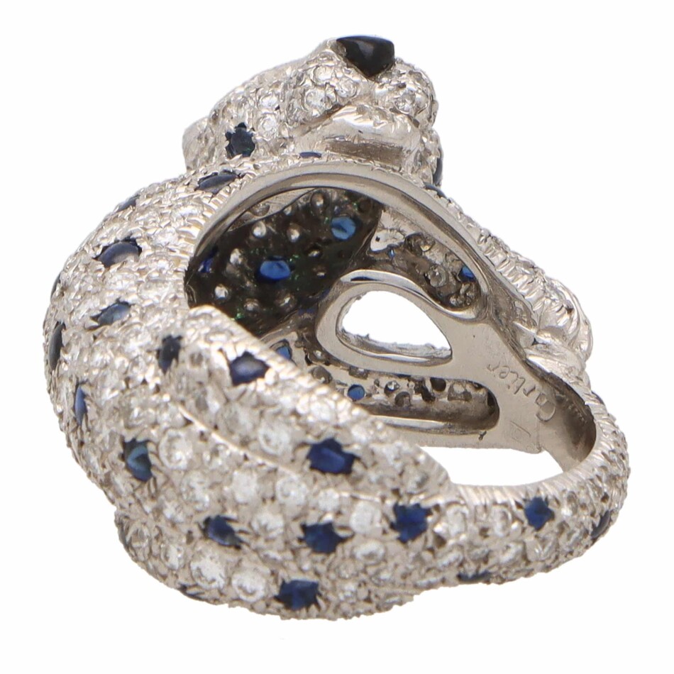 Vintage Cartier Diamond and Cabochon Sapphire Panther Ring