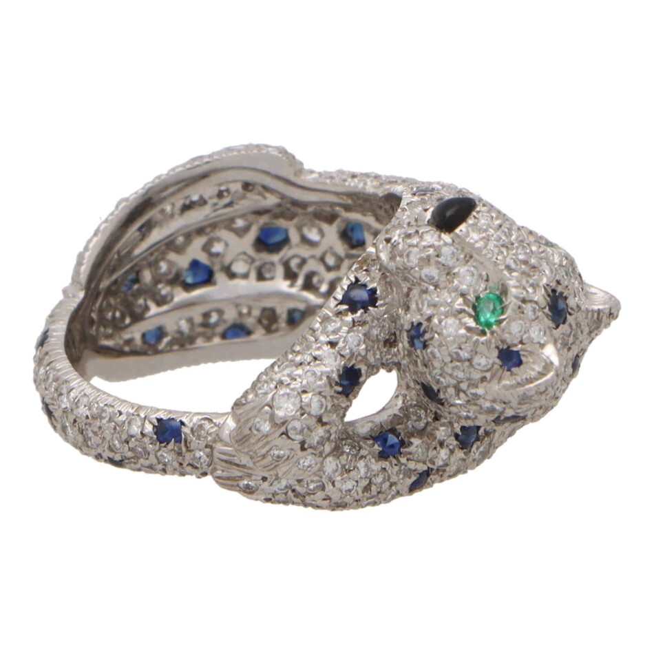 Vintage Cartier Diamond and Cabochon Sapphire Panther Ring