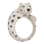 Vintage Cartier Diamond and Cabochon Sapphire Panther Ring