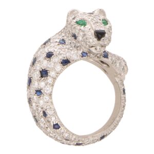 Vintage Cartier Diamond and Cabochon Sapphire Panther Ring