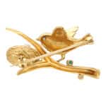 Vintage Bird and Nest Brooch With Pearls, Turqouise and Diamond