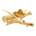 Vintage Bird and Nest Brooch With Pearls, Turqouise and Diamond