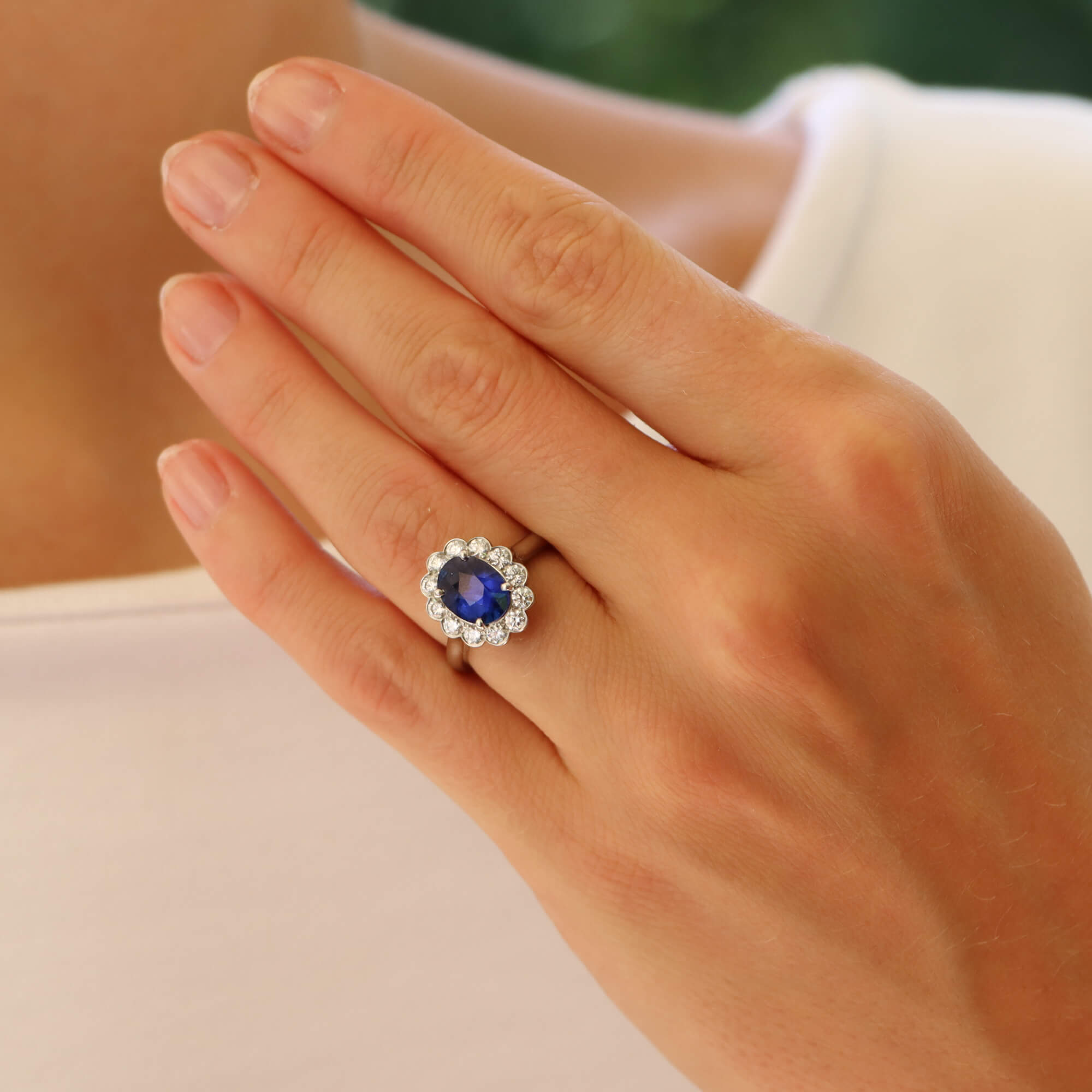 Sapphire cluster ring top