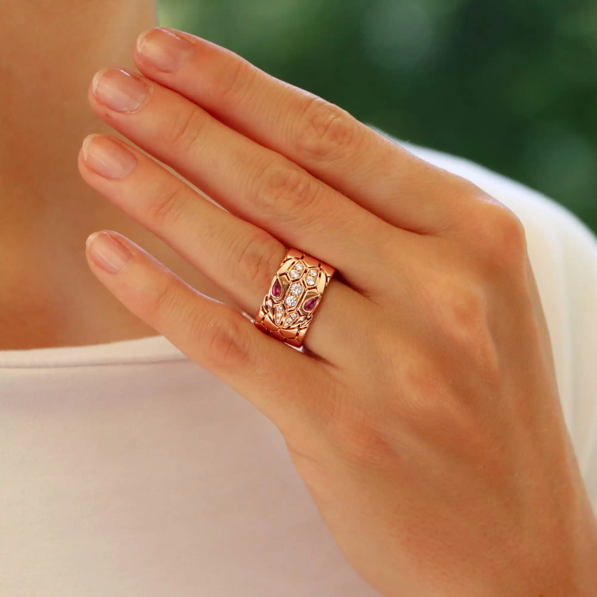 Vintage Bulgari Serpenti Seduttori Rubellite and Diamond Ring