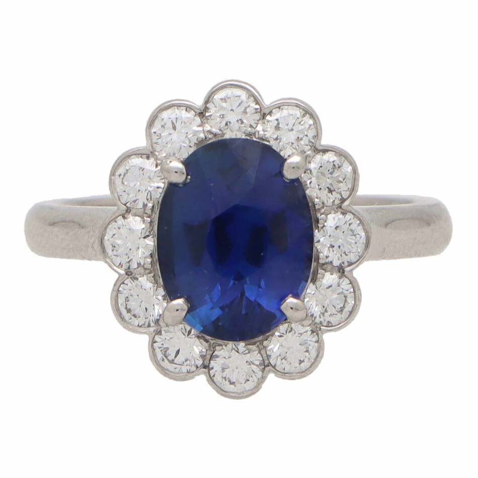 Contemporary Oval Sapphire and Diamond Cluster Ring