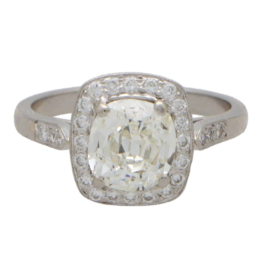 Antique Old Cushion Cut Diamond Cluster Ring