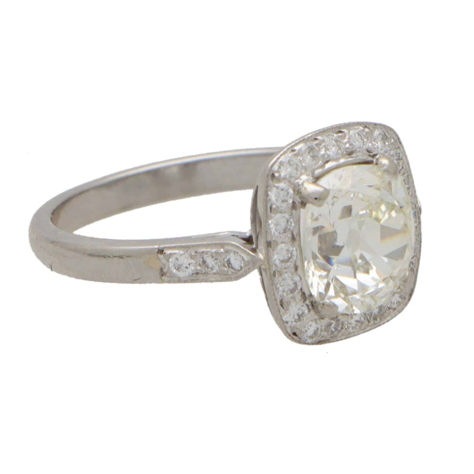 Antique Old Cushion Cut Diamond Cluster Ring