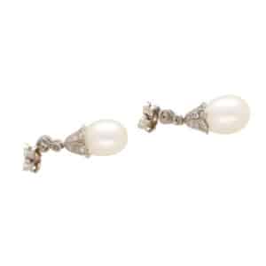 Contemporary Pearl and Diamond Drop Earrings in White Gold