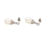 Contemporary Pearl and Diamond Drop Earrings in White Gold