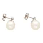 Contemporary Pearl and Diamond Drop Earrings in White Gold