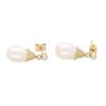 Contemporary Pearl and Diamond Drop Earrings in Yellow Gold