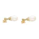 Contemporary Pearl and Diamond Drop Earrings in Yellow Gold