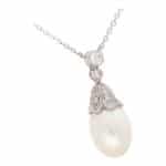 Contemporary Pearl and Diamond Drop Necklace in White Gold