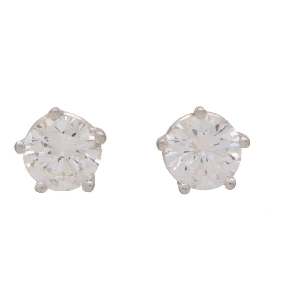 Vintage 1.50ct Diamond Solitaire Stud Earrings