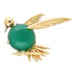 Vintage Piaget Chrysoprase and Ruby Bird Brooch