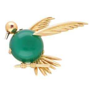 Vintage Piaget Chrysoprase and Ruby Bird Brooch