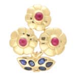 Vintage Cartier Ruby and Blue Sapphire Flower Brooch