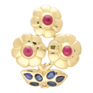 Vintage Cartier Ruby and Blue Sapphire Flower Brooch