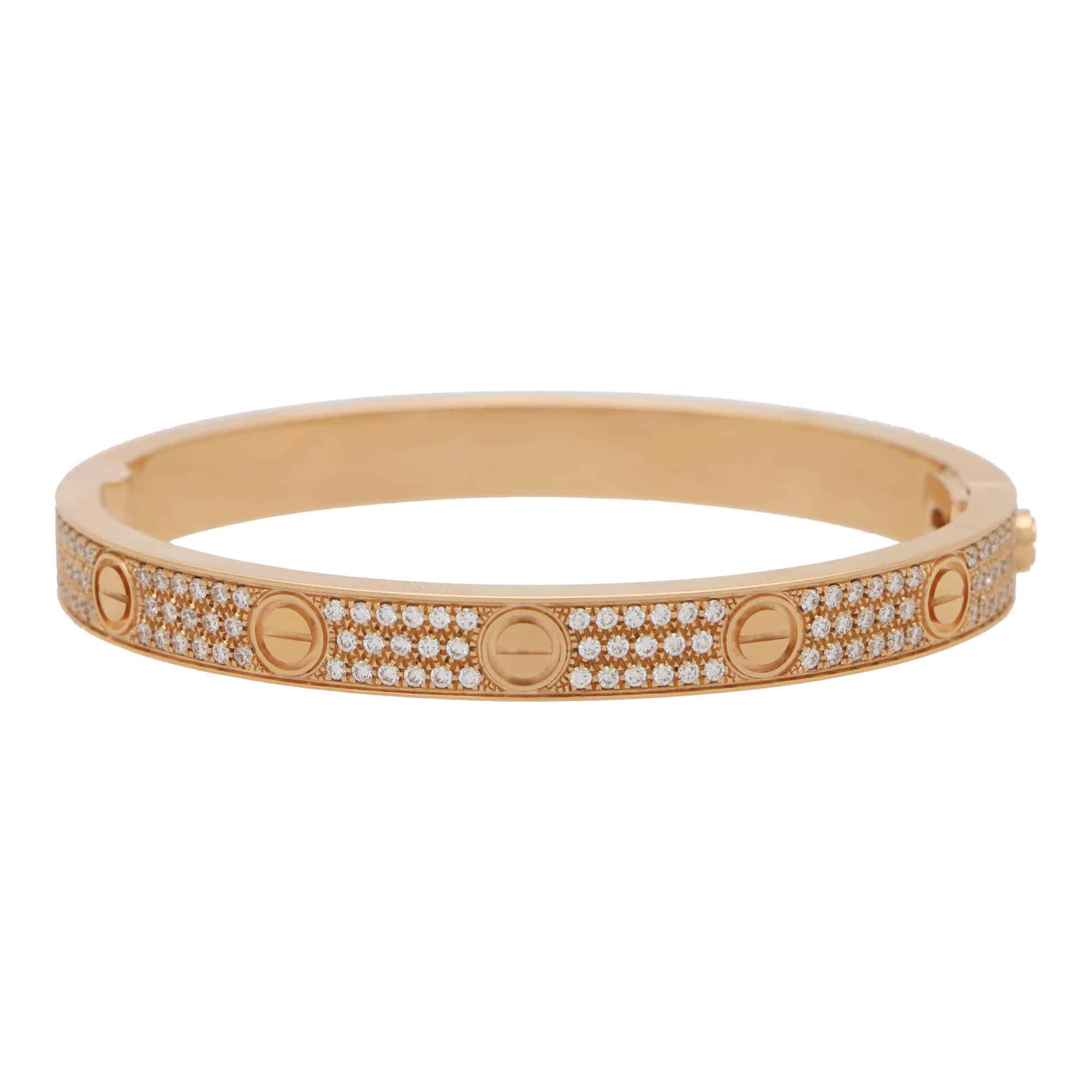 Vintage Cartier Diamond Paved Love Bangle in Rose Gold, Size 17 at ...