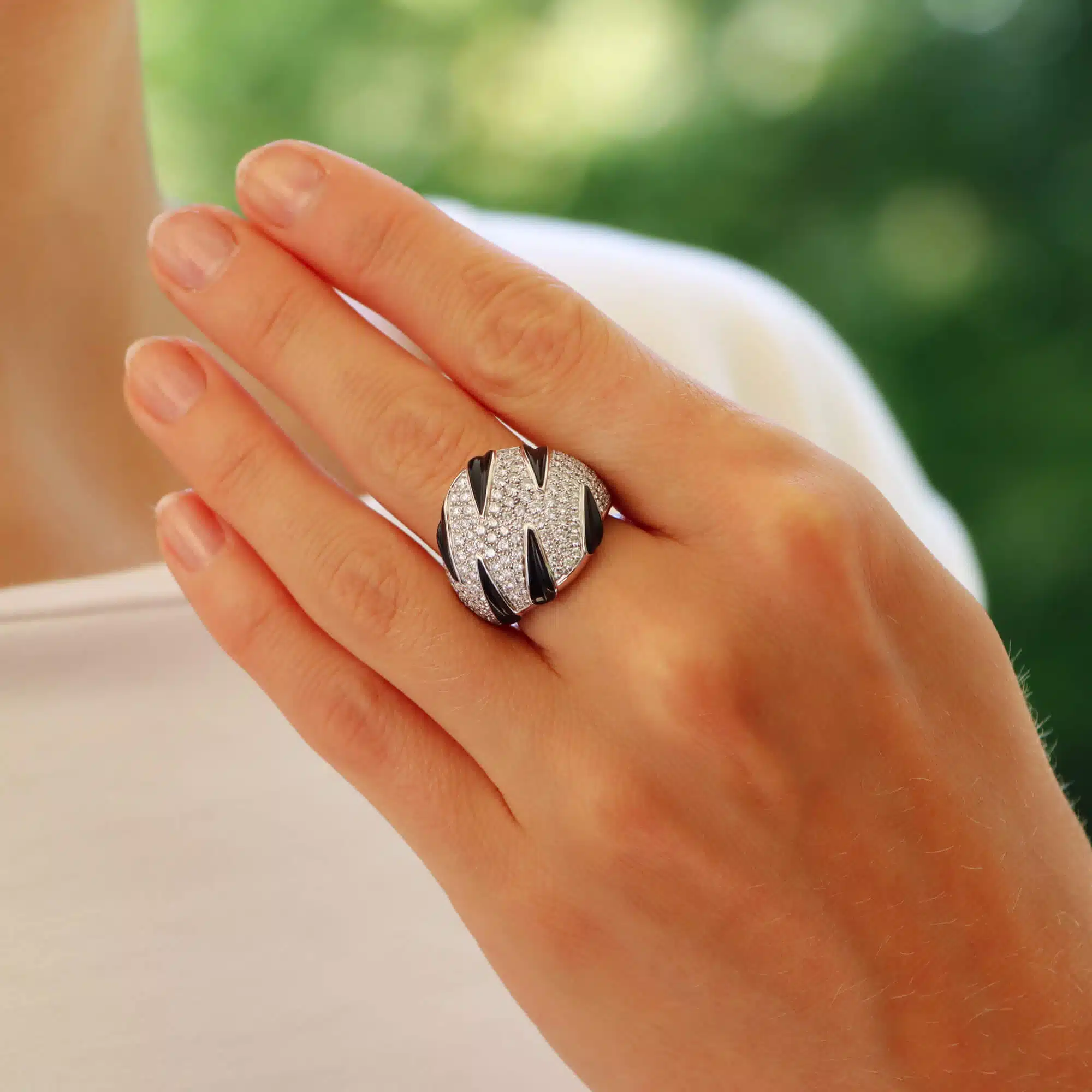 Vintage Cartier Panther Claw Onyx and Diamond Ring