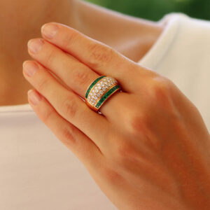 Vintage 1970's Emerald and Diamond Bombe Ring