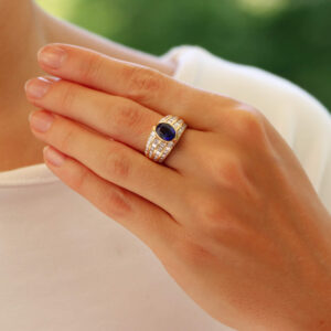 Vintage 1980's Blue Sapphire and Diamond Dress Ring