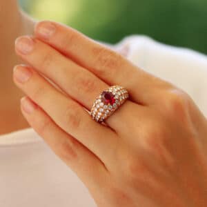 Vintage Ruby and Diamond Cluster Bombe Ring