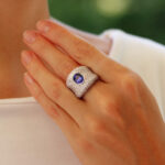 Vintage Blue Sapphire and Diamond Bombe Ring